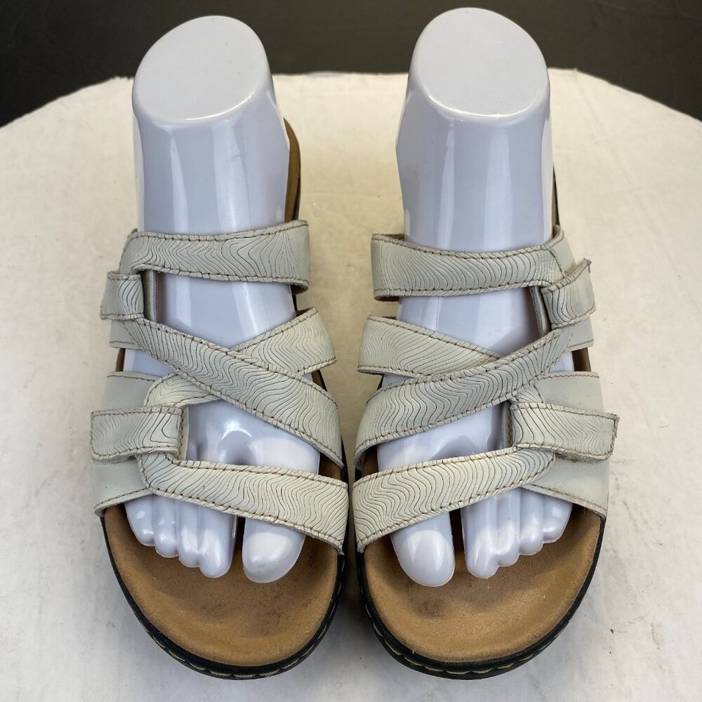 Clarks Collection Sandals Womens 9 M Merliah Karli Slide White Wedge Heels
